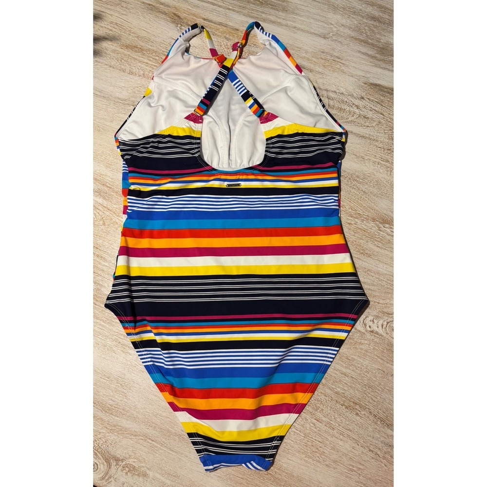 EUC Nautica One Piece Swimsuit Womens Large Multicolor Stripe High Neck - Picture 3 of 6